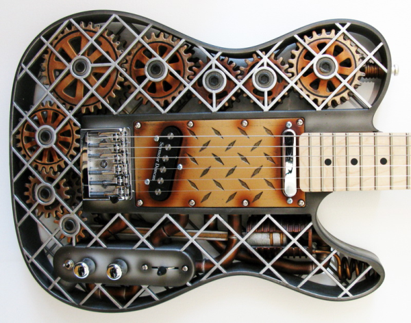Красивая 3D печатная гитара в стиле Steampunk от Одафа Диеля
