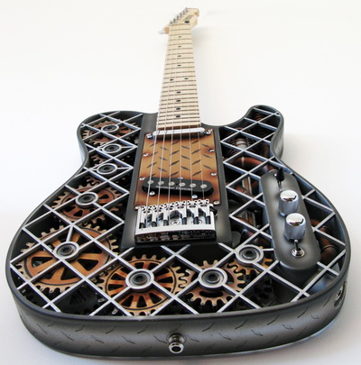 Красивая 3D печатная гитара в стиле Steampunk от Одафа Диеля