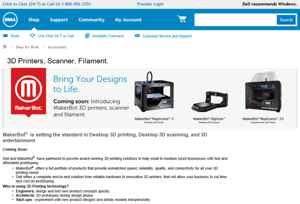 Dell собирается начать продавать 3D принтеры и сканеры MakerBot